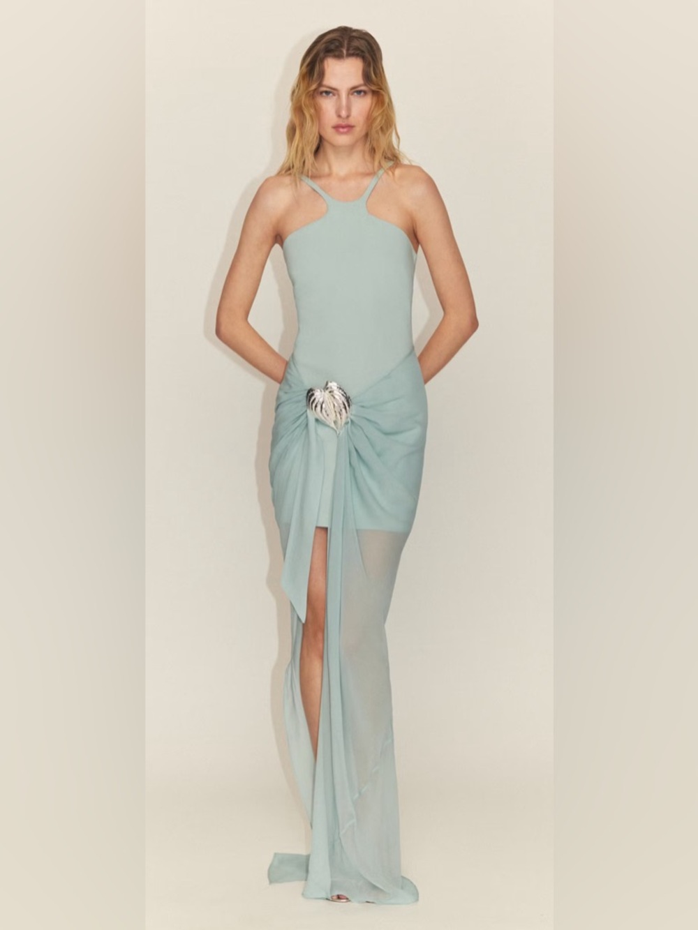 Mango SEMI-TRANSPARENT SKIRT DRESS WITH BROOCH